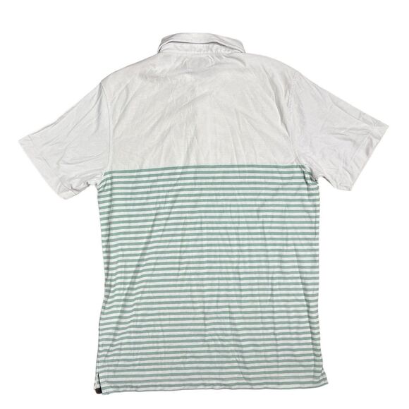 Linksoul Shirt Mens S Green Stripe DORA Golf Polo LS1201 Luxury Cotton White - Picture 8 of 9